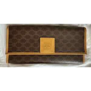 Celine Bifold Long Wallet Brown Macadam EC-20087 Wallet Good Condition PVC